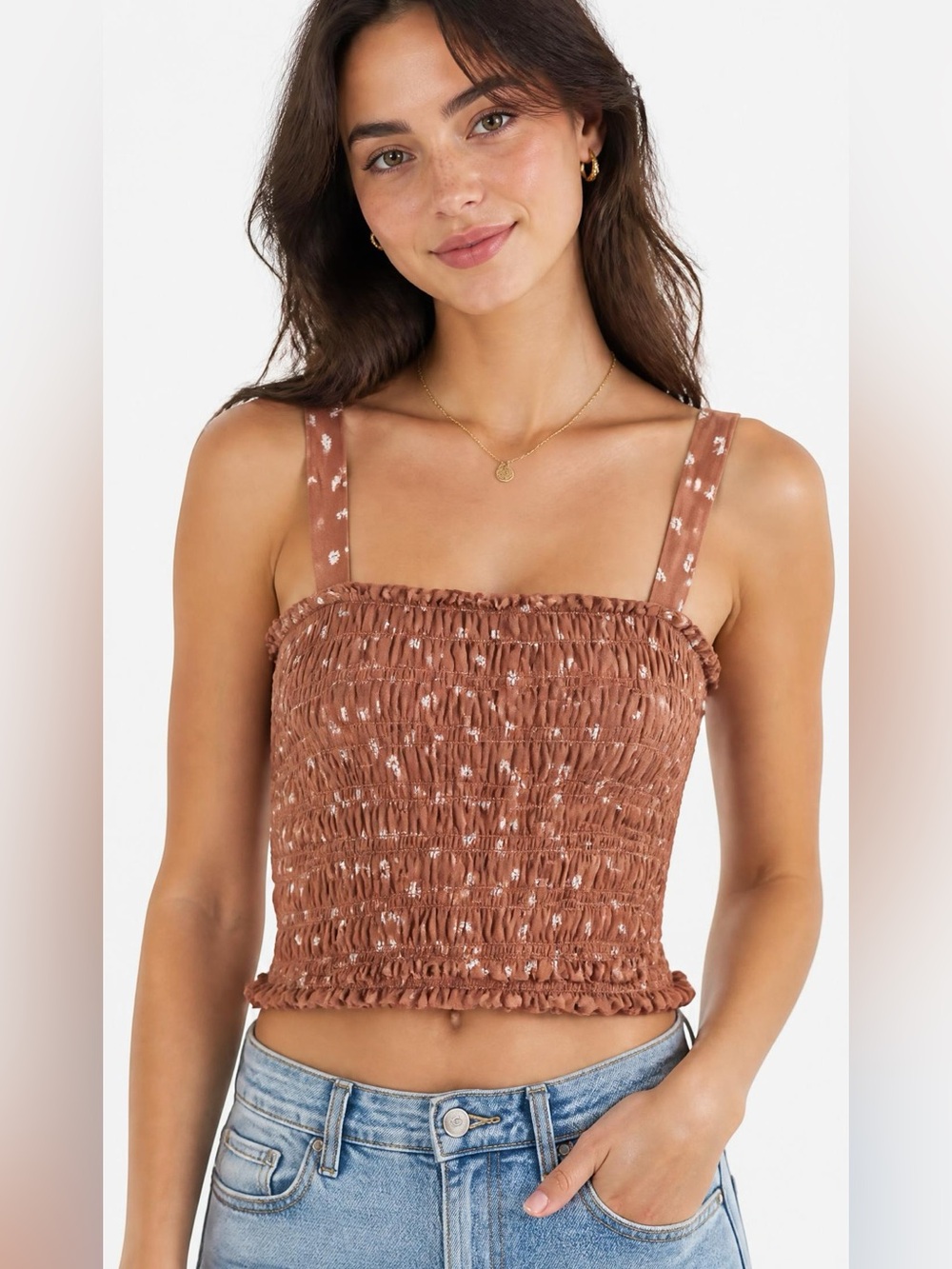 3 for $15😍 American Eagle Outfitters Rust Floral Smocked Crop Camisole
